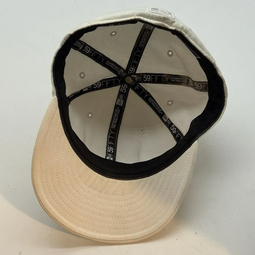 Chicago Cubs MLB Baseball Cap Fitted 7.25 White on White New Era 59Fifty Hat GM